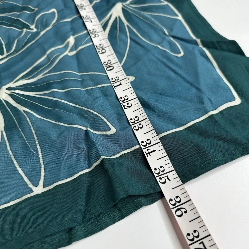 Feedora Hawaii Rectangle Scarf Teal Batik Bamboo Tropical Leaf Print 14